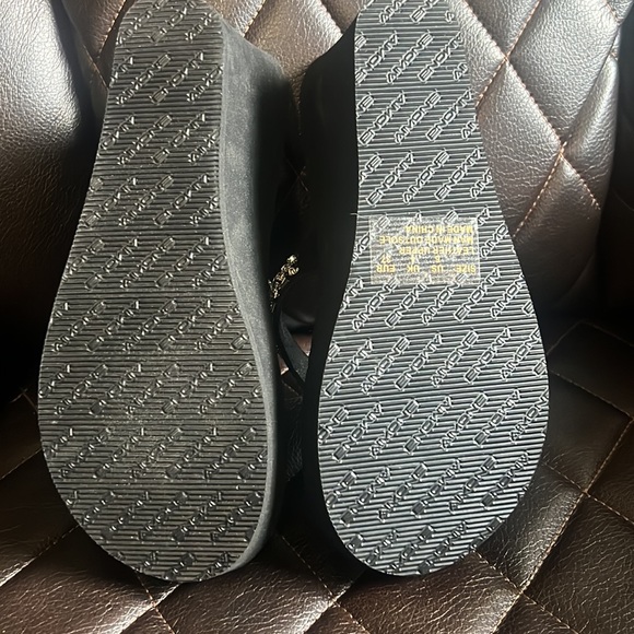 AIMONE-Appoline Wedge Flip Flop Sandals for Women Black Platform Sparkle - Picture 4 of 5